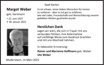 Traueranzeige von Margot Weber von Siegener Zeitung