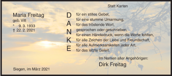 Traueranzeige von Maria Freitag von Siegener Zeitung
