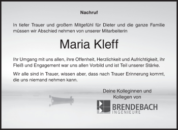 Traueranzeige von Maria Kleff von Siegener Zeitung