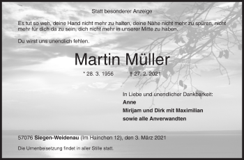 Traueranzeige von Martin Müller von Siegener Zeitung