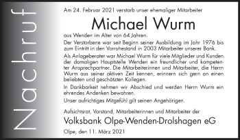 Traueranzeige von Michael Wurm von Siegener Zeitung