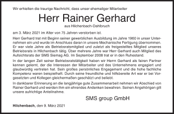 Traueranzeige von Rainer Gerhard von Siegener Zeitung