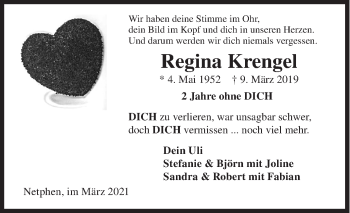 Traueranzeige von Regina Krengel von Siegener Zeitung