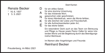 Traueranzeige von Renate Becker von Siegener Zeitung