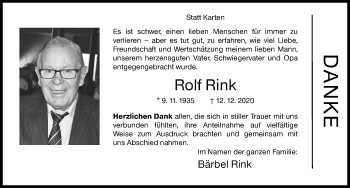 Traueranzeige von Rolf Rink von Siegener Zeitung