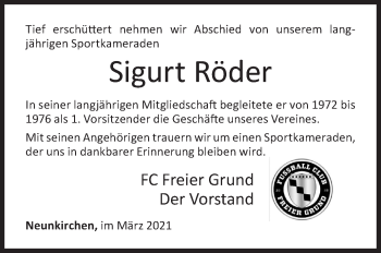 Traueranzeige von Sigurt Röder von Siegener Zeitung