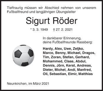 Traueranzeige von Sigurt Röder von Siegener Zeitung