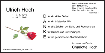 Traueranzeige von Ulrich Hoch von Siegener Zeitung
