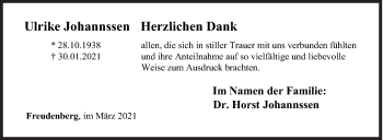 Traueranzeige von Ulrike Johannssen von Siegener Zeitung