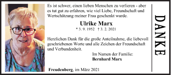 Traueranzeige von Ulrike Marx von Siegener Zeitung