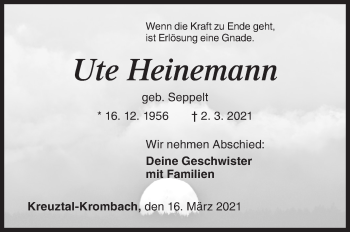 Traueranzeige von Ute Heinemann von Siegener Zeitung
