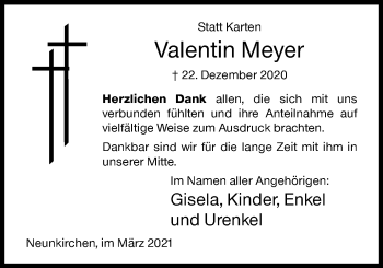 Traueranzeige von Valentin Meyer von Siegener Zeitung