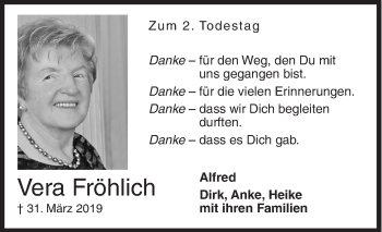 Traueranzeige von Vera Fröhlich von Siegener Zeitung