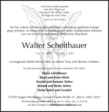 Traueranzeige von Walter Scheithauer von Siegener Zeitung