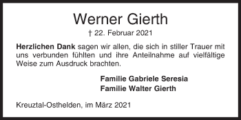 Traueranzeige von Werner Gierth von Siegener Zeitung
