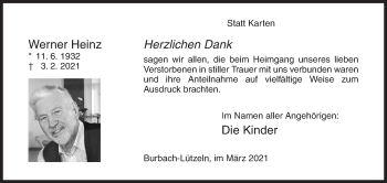 Traueranzeige von Werner Heinz von Siegener Zeitung
