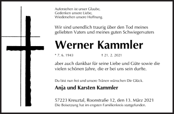 Traueranzeige von Werner Kammler von Siegener Zeitung