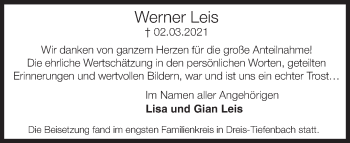 Traueranzeige von Werner Leis von Siegener Zeitung