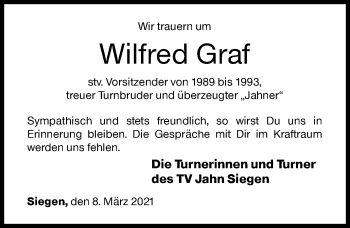 Traueranzeige von Wilfred Graf von Siegener Zeitung