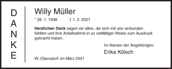 Traueranzeige von Willy Müller von Siegener Zeitung