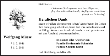 Traueranzeige von Wolfgang Müsse von Siegener Zeitung