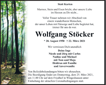 Traueranzeige von Wolfgang Stöcker von Siegener Zeitung