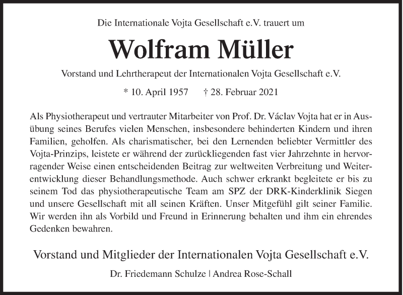  Traueranzeige für Wolfram Müller vom 06.03.2021 aus Siegener Zeitung