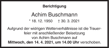 Traueranzeige von Achim Buschmann von Siegener Zeitung