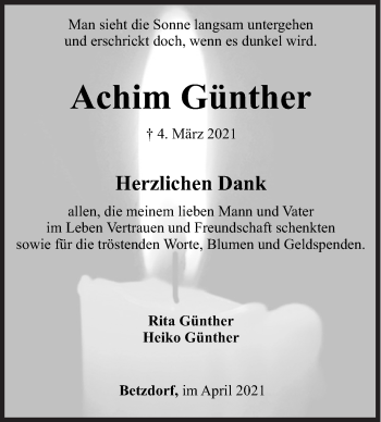 Traueranzeige von Achim Günther von Siegener Zeitung