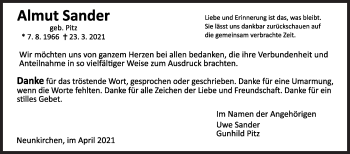 Traueranzeige von Almut Sander von Siegener Zeitung