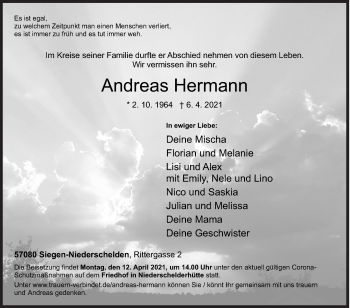 Traueranzeige von Andreas Hermann von Siegener Zeitung