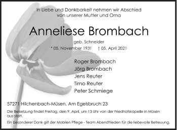 Traueranzeige von Anneliese Brombach von Siegener Zeitung