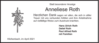 Traueranzeige von Anneliese Roth von Siegener Zeitung