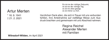 Traueranzeige von Artur Merten von Siegener Zeitung