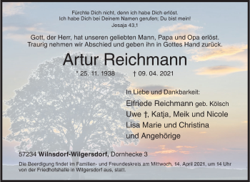 Traueranzeige von Artur Reichmann von Siegener Zeitung
