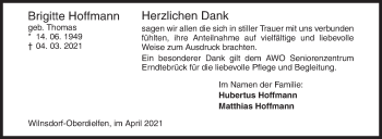 Traueranzeige von Brigitte Hoffmann von Siegener Zeitung