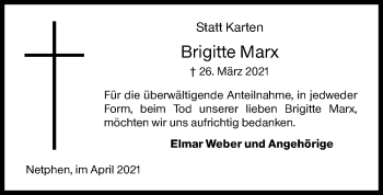 Traueranzeige von Brigitte Marx von Siegener Zeitung