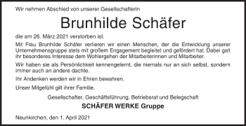 Traueranzeige von Brunhilde Schäfer von Siegener Zeitung
