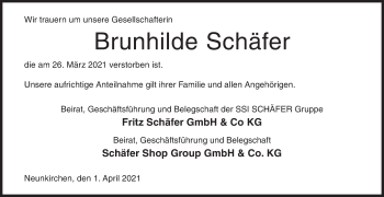 Traueranzeige von Brunhilde Schäfer von Siegener Zeitung