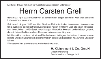 Traueranzeige von Carsten Grell von Siegener Zeitung