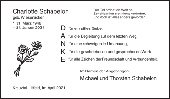 Traueranzeige von Charlotte Schabelon von Siegener Zeitung