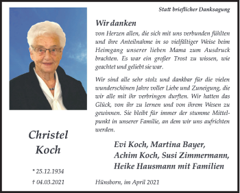 Traueranzeige von Christel Koch von Siegener Zeitung
