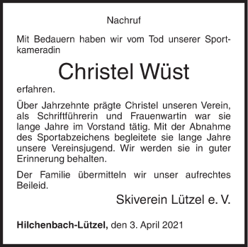 Traueranzeige von Christel Wüst von Siegener Zeitung