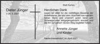 Traueranzeige von Dieter Jünger von Siegener Zeitung