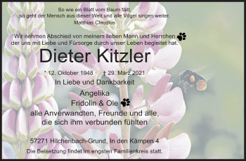 Traueranzeige von Dieter Kitzler von Siegener Zeitung