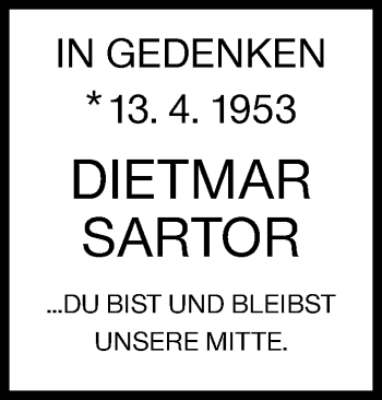 Traueranzeige von Dietmar Sartor von Siegener Zeitung