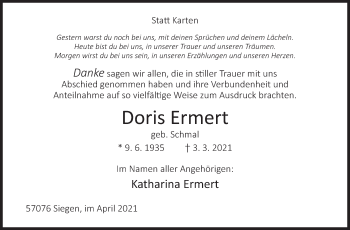 Traueranzeige von Doris Ermert von Siegener Zeitung