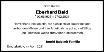 Traueranzeige von Eberhard Bald von Siegener Zeitung