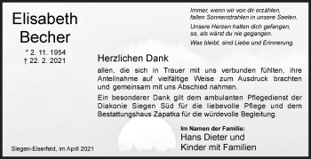 Traueranzeige von Elisabeth Becher von Siegener Zeitung
