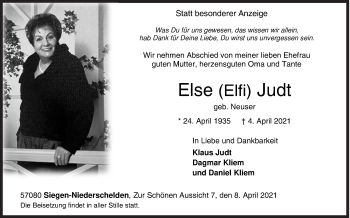 Traueranzeige von Else Judt von Siegener Zeitung